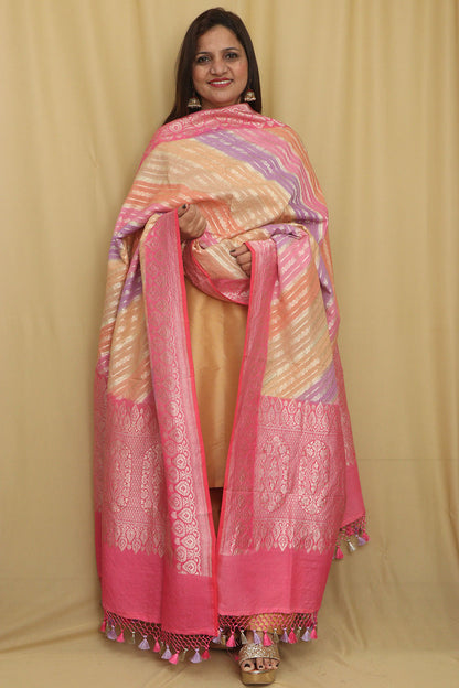 Multicolor Banarasi Handloom Pure Moonga Silk Rangkat Dupatta - Luxurion World