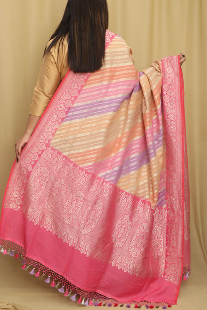 Multicolor Banarasi Handloom Pure Moonga Silk Rangkat Dupatta - Luxurion World