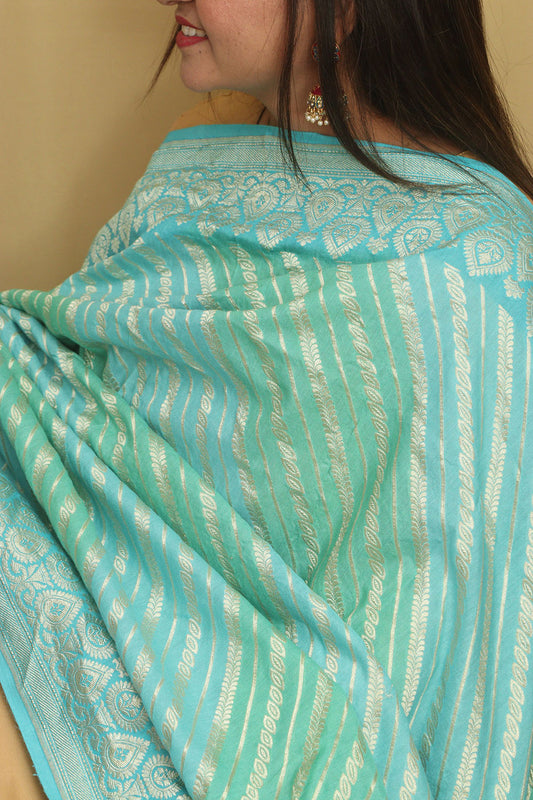 Multicolor Banarasi Handloom Pure Moonga Silk Rangkat Dupatta - Luxurion World