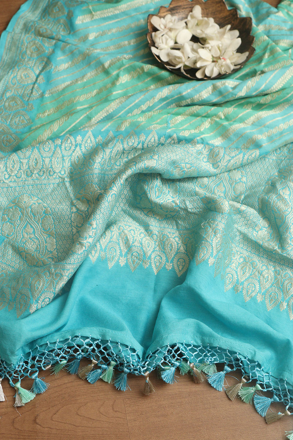 Multicolor Banarasi Handloom Pure Moonga Silk Rangkat Dupatta - Luxurion World- Crafted Heirlooms