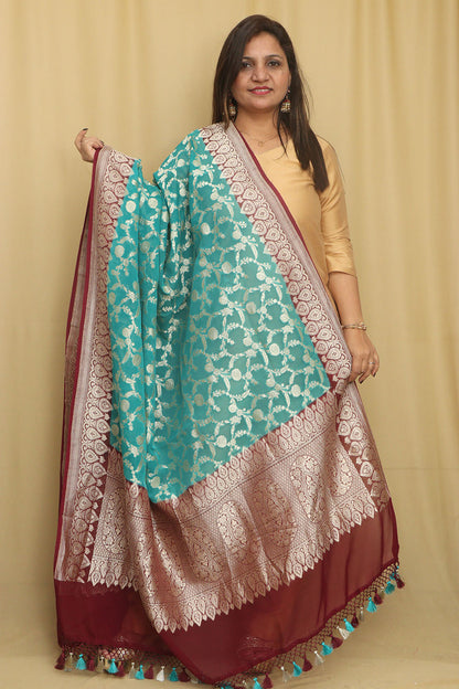 Exquisite Blue Banarasi Handloom Pure Georgette Dupatta - Luxurion World