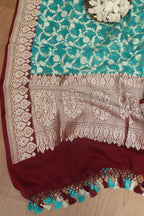 Exquisite Blue Banarasi Handloom Pure Georgette Dupatta - Luxurion World- Crafted Heirlooms