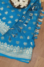 Exquisite Blue Banarasi Handloom Pure Georgette Dupatta - Luxurion World- Crafted Heirlooms