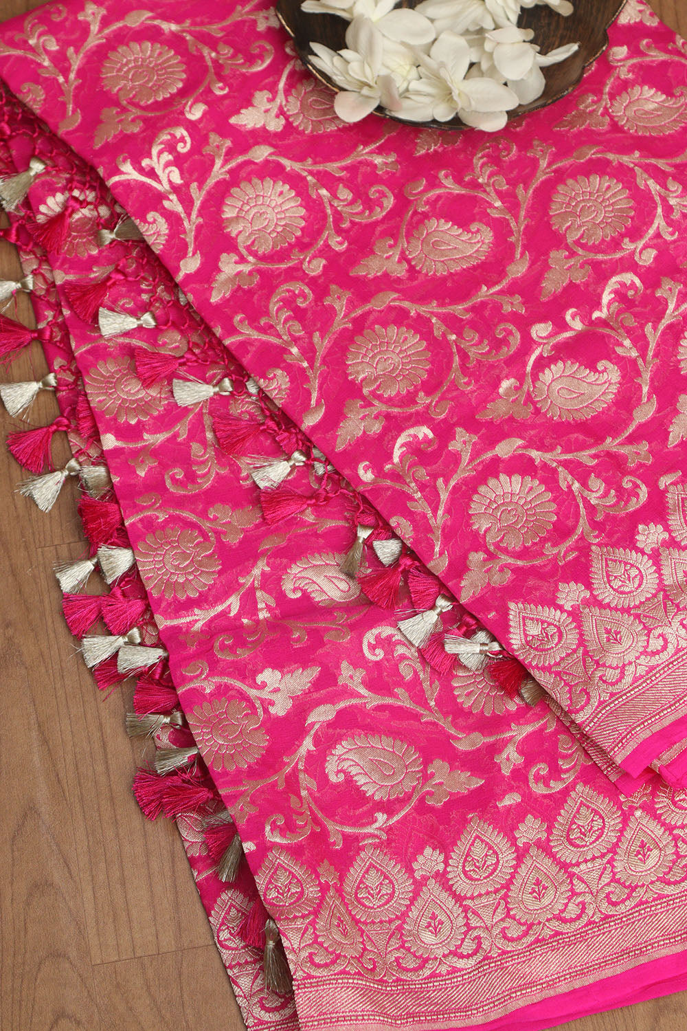Beautiful Pink Banarasi Handloom Pure Georgette Dupatta - Luxurion World