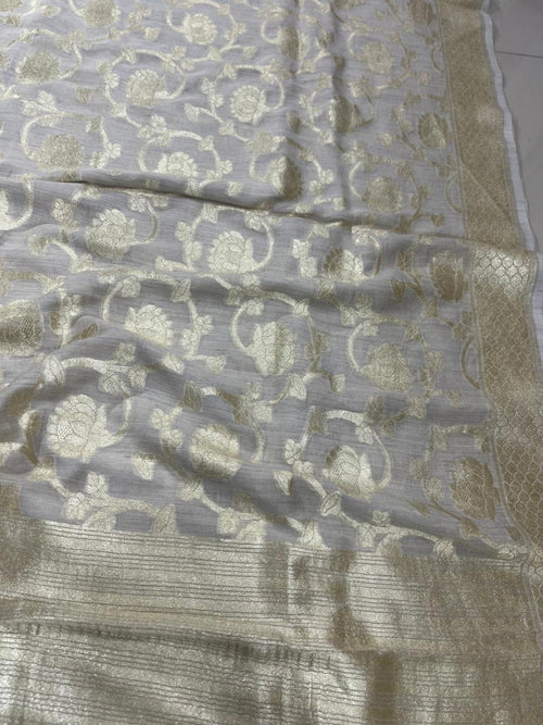 Dyeable Banarasi Handloom Pure Moonga Silk Dupatta - Luxurion World- Crafted Heirlooms