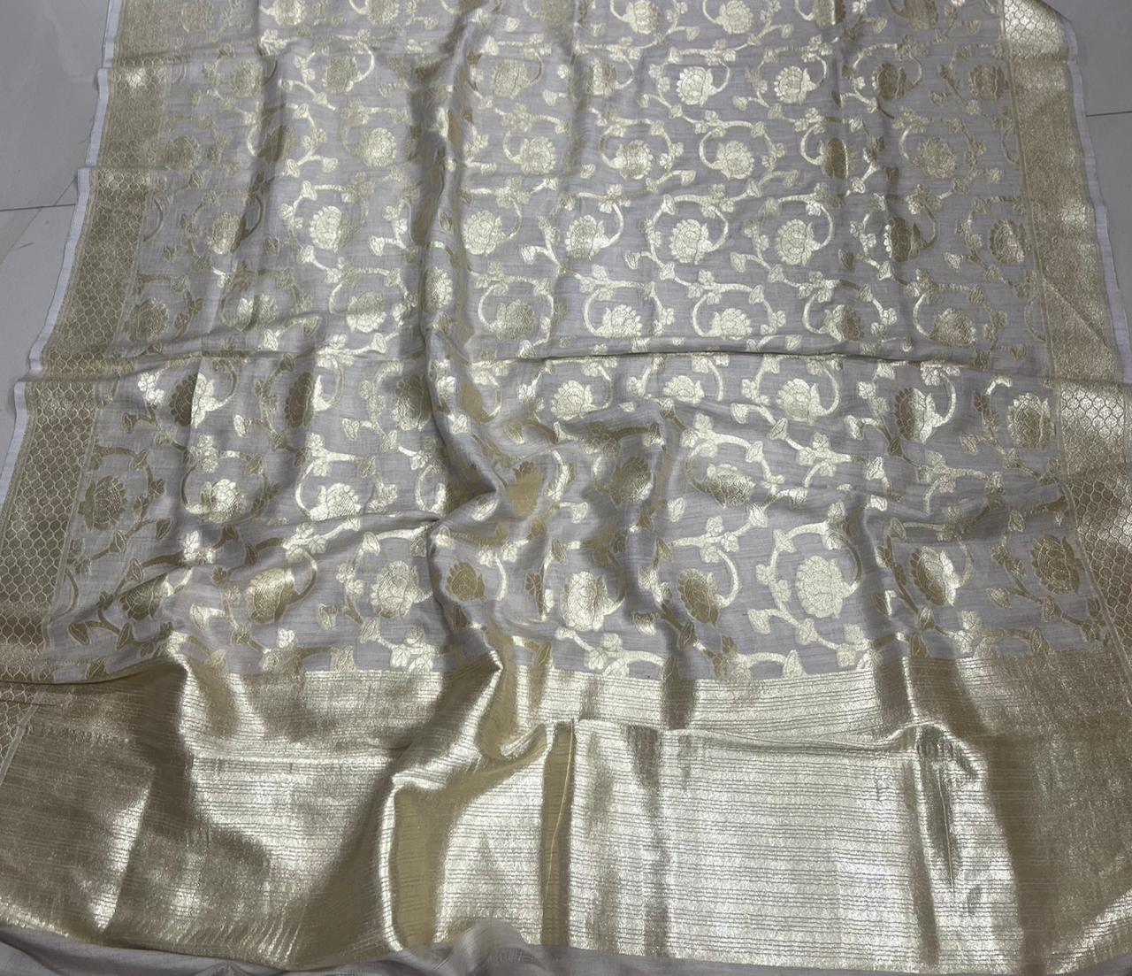 Dyeable Banarasi Handloom Pure Moonga Silk Dupatta - Luxurion World- Crafted Heirlooms