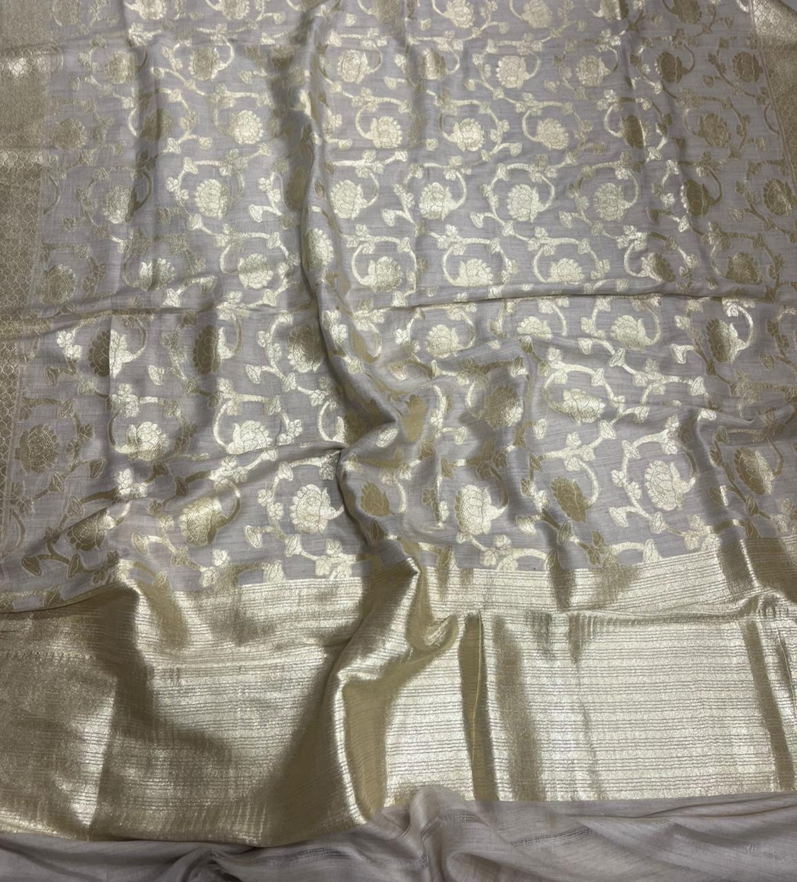 Dyeable Banarasi Handloom Pure Moonga Silk Dupatta - Luxurion World- Crafted Heirlooms