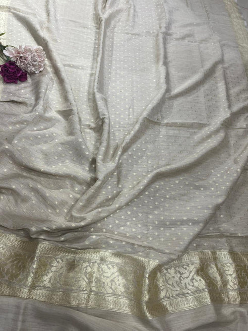 Dyeable Banarasi Handloom Pure Moonga Silk Dupatta - Luxurion World- Crafted Heirlooms
