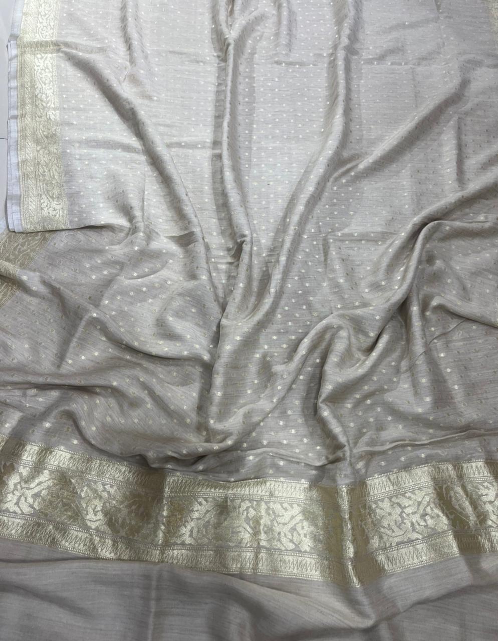 Dyeable Banarasi Handloom Pure Moonga Silk Dupatta - Luxurion World- Crafted Heirlooms
