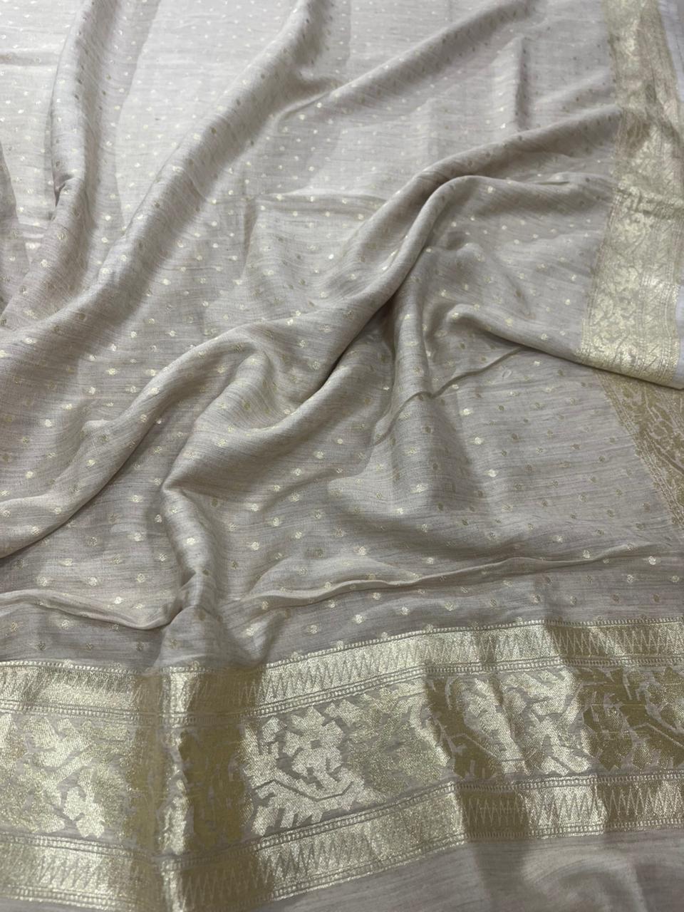 Dyeable Banarasi Handloom Pure Moonga Silk Dupatta - Luxurion World- Crafted Heirlooms