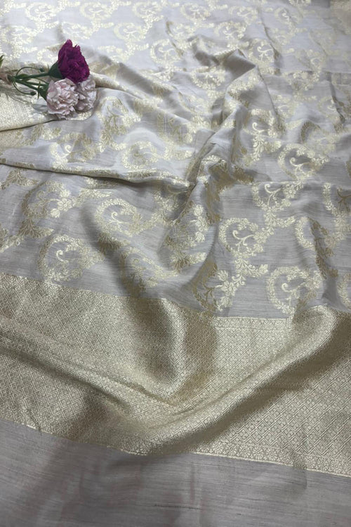 Dyeable Banarasi Handloom Pure Moonga Silk Dupatta - Luxurion World- Crafted Heirlooms