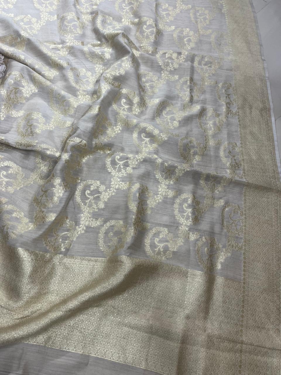 Dyeable Banarasi Handloom Pure Moonga Silk Dupatta - Luxurion World- Crafted Heirlooms