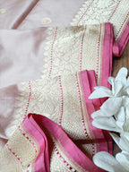 Pink Peach Handloom Banarasi Pure Katan Silk Dupatta - Luxurion World