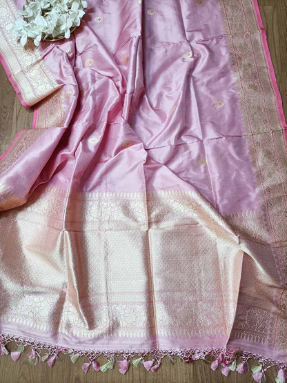 Handloom Banarasi Pure Katan Silk Dupatta in Pink - Luxurion World