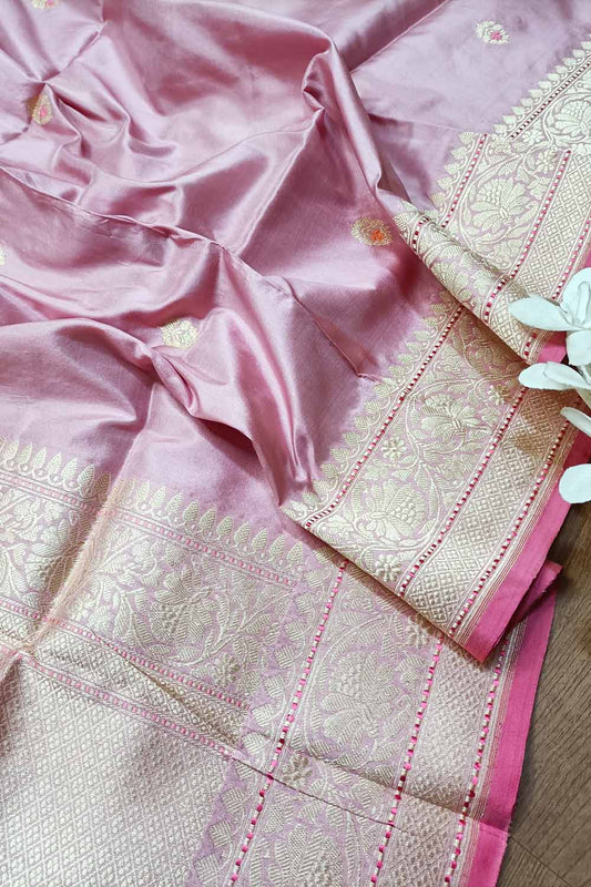 Handloom Banarasi Pure Katan Silk Dupatta in Pink - Luxurion World