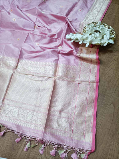 Handloom Banarasi Pure Katan Silk Dupatta in Pink - Luxurion World