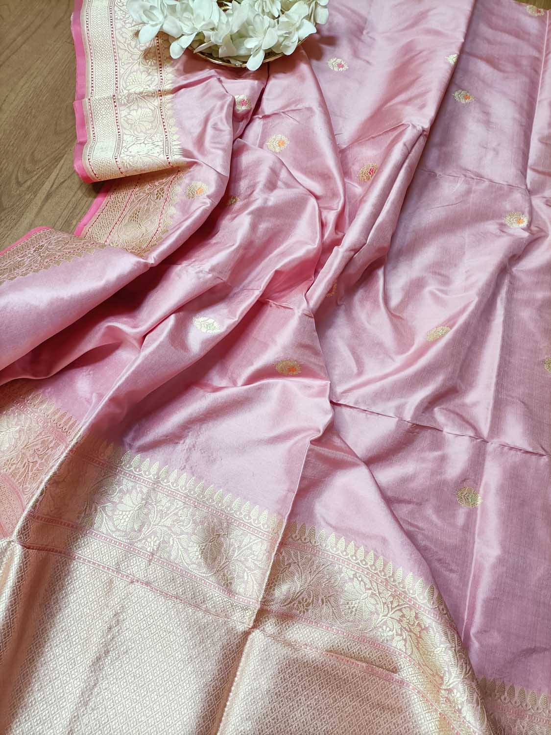 Handloom Banarasi Pure Katan Silk Dupatta in Pink - Luxurion World