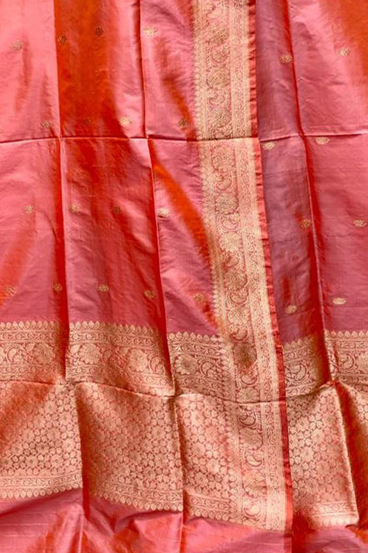 Pink Banarasi Handloom Pure Katan Silk Kadwa Dupatta - Luxurion World
