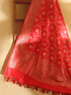 Red Handloom Banarasi Pure Katan Silk Dupatta - Luxurion World