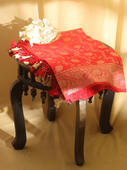 Red Handloom Banarasi Pure Katan Silk Dupatta - Luxurion World