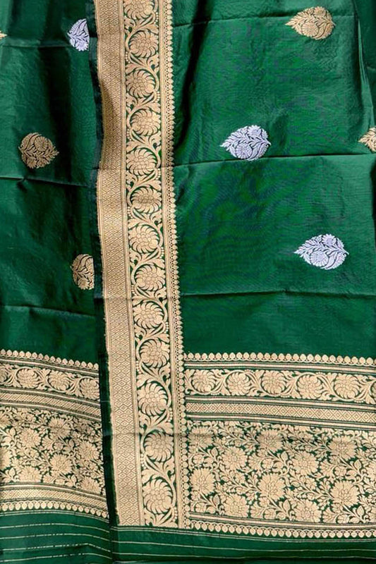 Green Banarasi Pure Katan Silk Dupatta - Elegant and Luxurious - Luxurion World