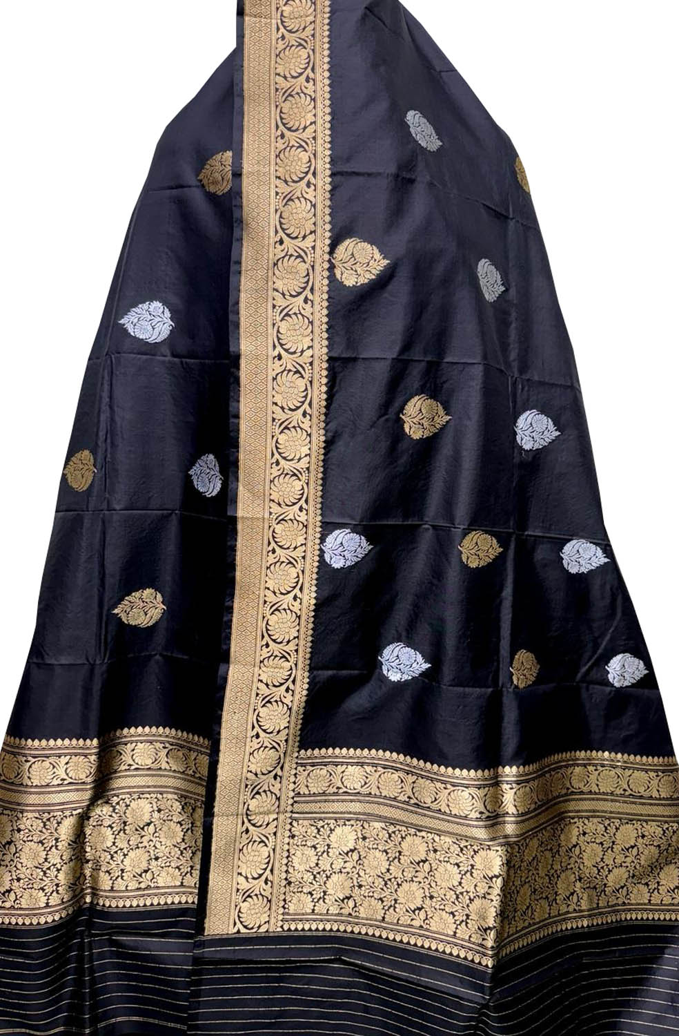 Exquisite Black Banarasi Silk Dupatta - Pure Elegance - Luxurion World