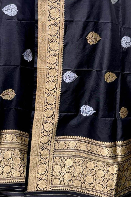Exquisite Black Banarasi Silk Dupatta - Pure Elegance