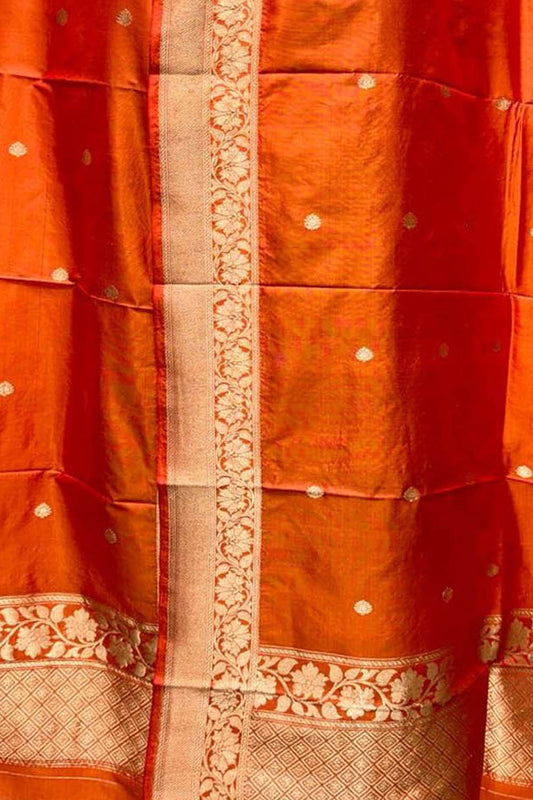 Orange Banarasi Pure Katan Silk Dupatta - Elegant and Luxurious