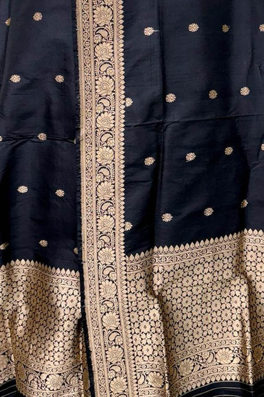 Elegant Black Banarasi Silk Dupatta - Luxurion World