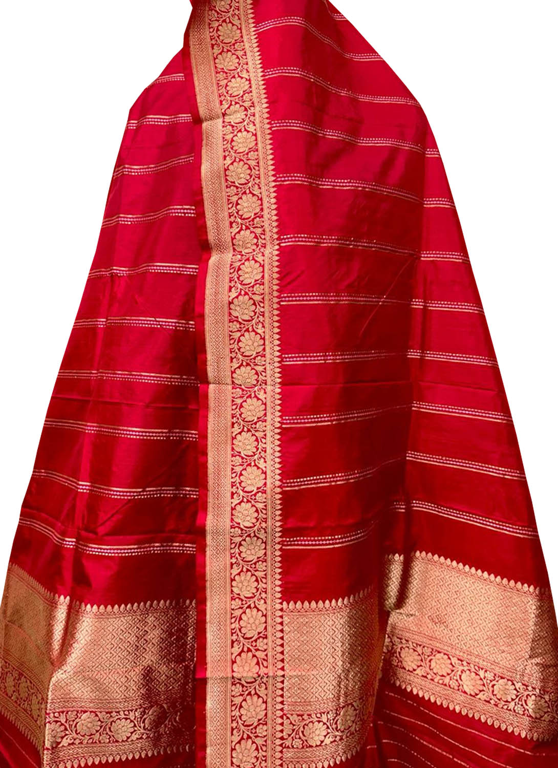 Exquisite Red Banarasi Katan Silk Dupatta - Handloom Beauty - Luxurion World