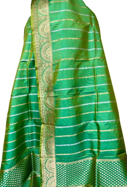 Green Banarasi Handloom Pure Katan Silk Dupatta - Luxurion World