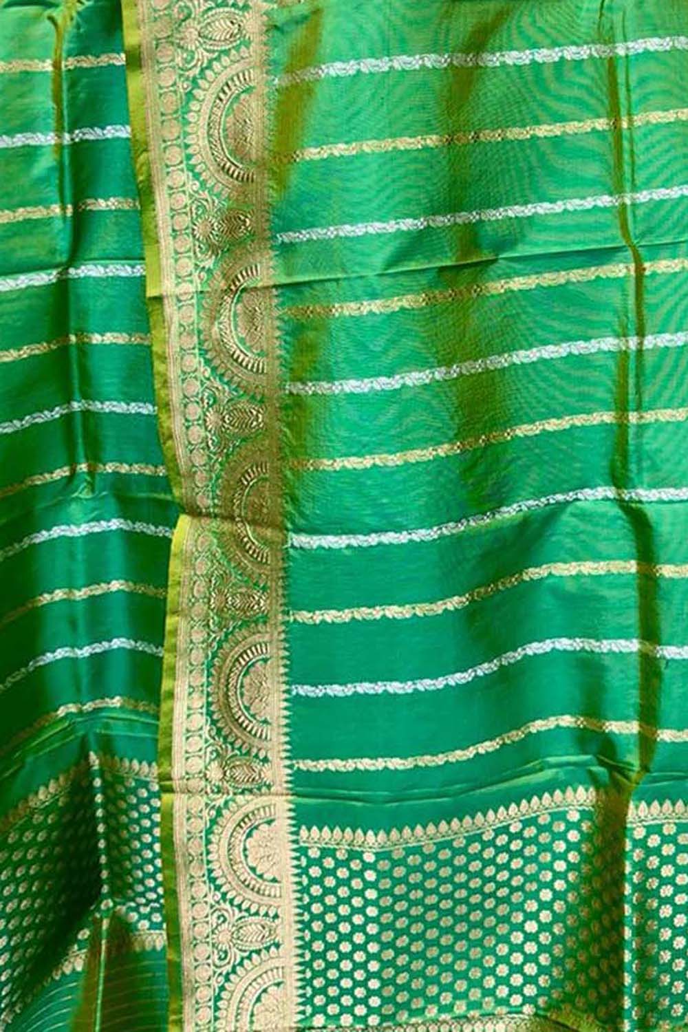 Green Banarasi Handloom Pure Katan Silk Dupatta - Luxurion World