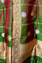 Green Banarasi Handloom Pure Katan Silk Dupatta - Luxurion World
