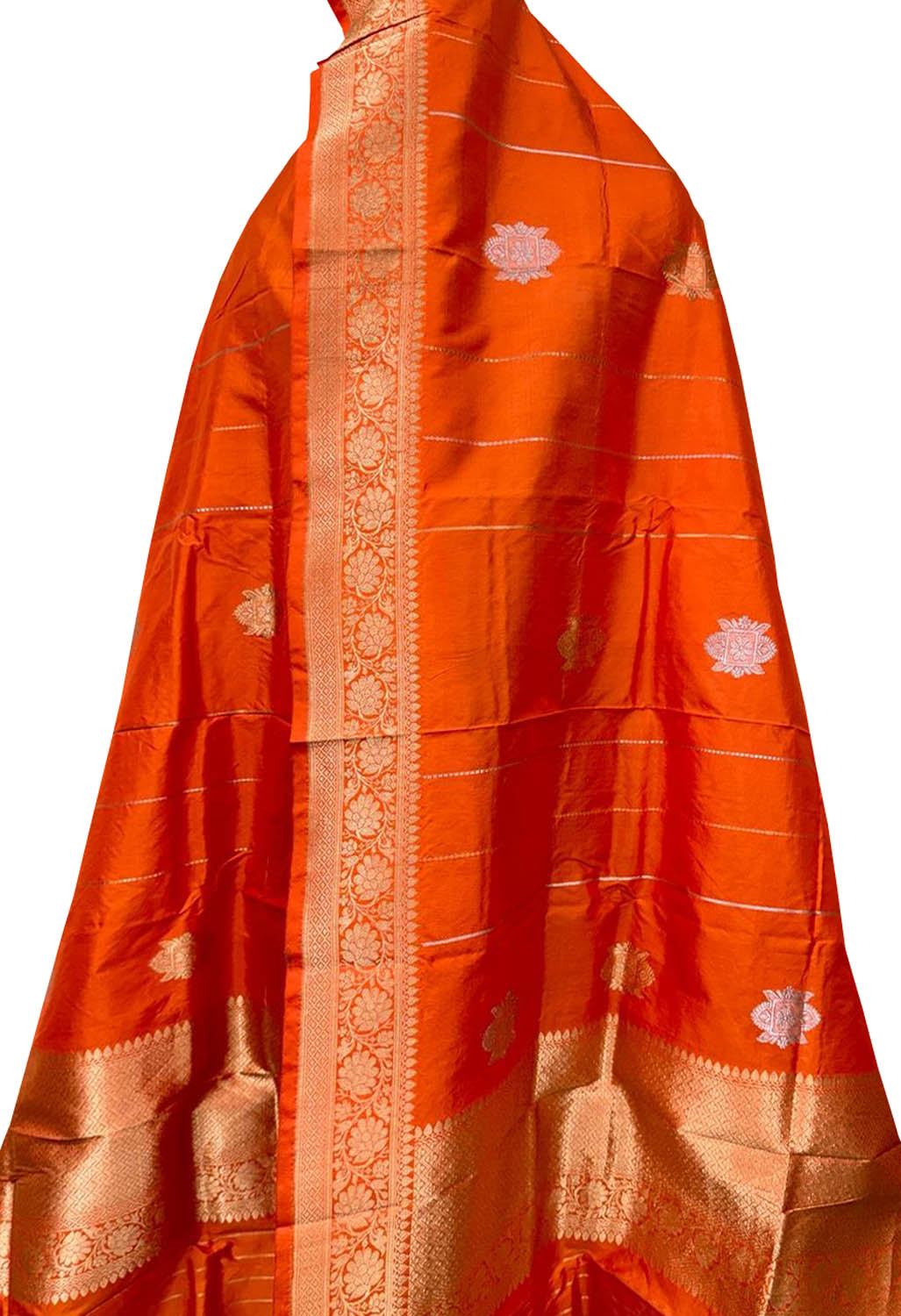 Orange Banarasi Handloom Pure Katan Silk Dupatta - Luxurion World