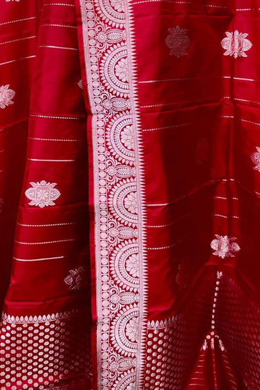 Exquisite Red Banarasi Katan Silk Dupatta - Handloom Beauty - Luxurion World