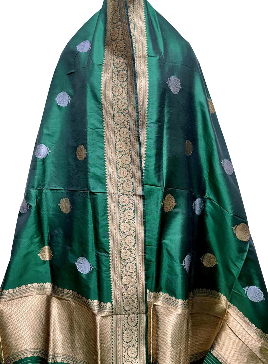 Green Banarasi Handloom Pure Katan Silk Dupatta - Luxurion World