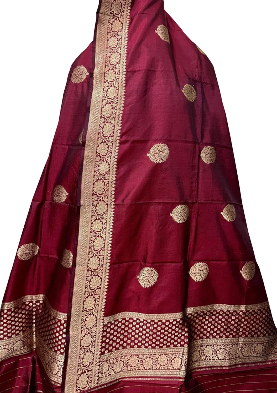 Maroon Banarasi Handloom Silk Dupatta - Luxurion World