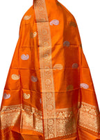 Elegant Orange Banarasi Silk Dupatta - Luxurion World