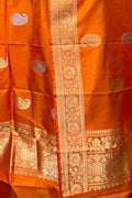 Elegant Orange Banarasi Silk Dupatta - Luxurion World