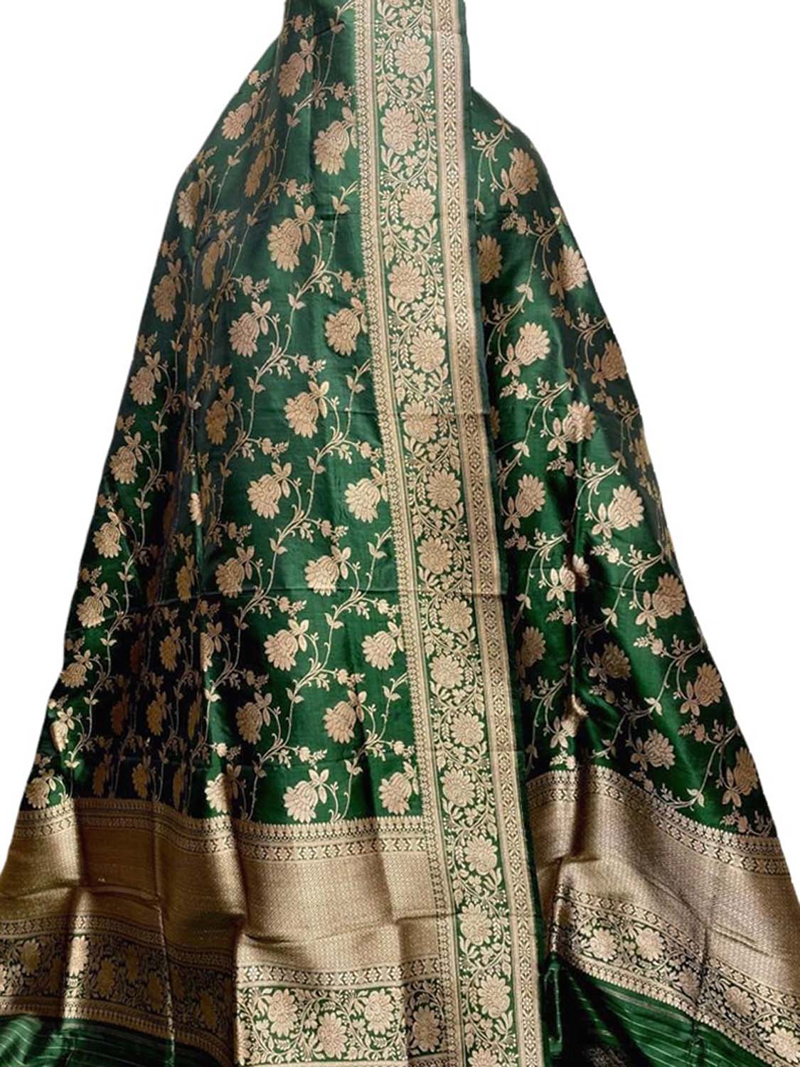 Green Banarasi Handloom Pure Katan Silk Dupatta - Luxurion World
