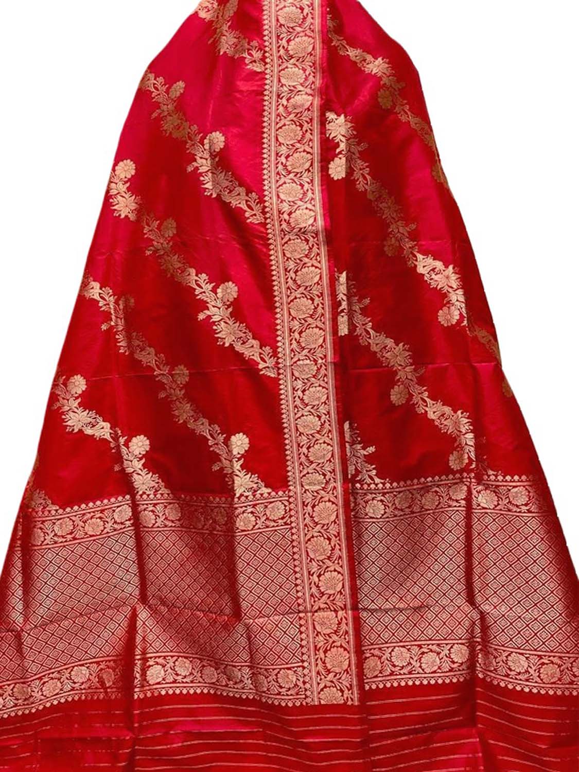 Exquisite Red Banarasi Handloom Silk Dupatta - Luxurion World