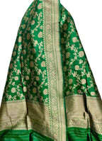 Green Banarasi Handloom Silk Dupatta - Pure Katan Elegance - Luxurion World