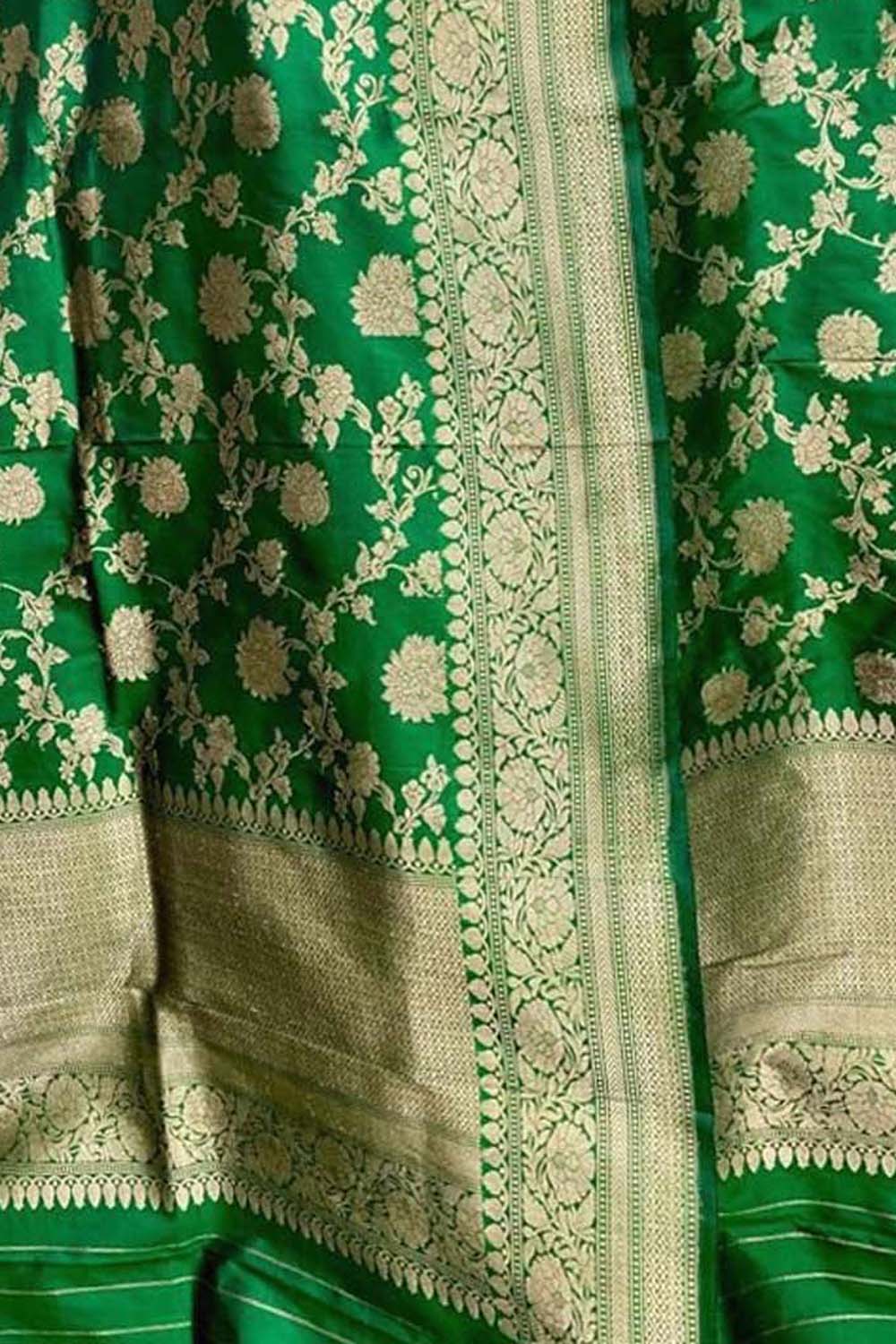 Green Banarasi Handloom Silk Dupatta - Pure Katan Elegance - Luxurion World