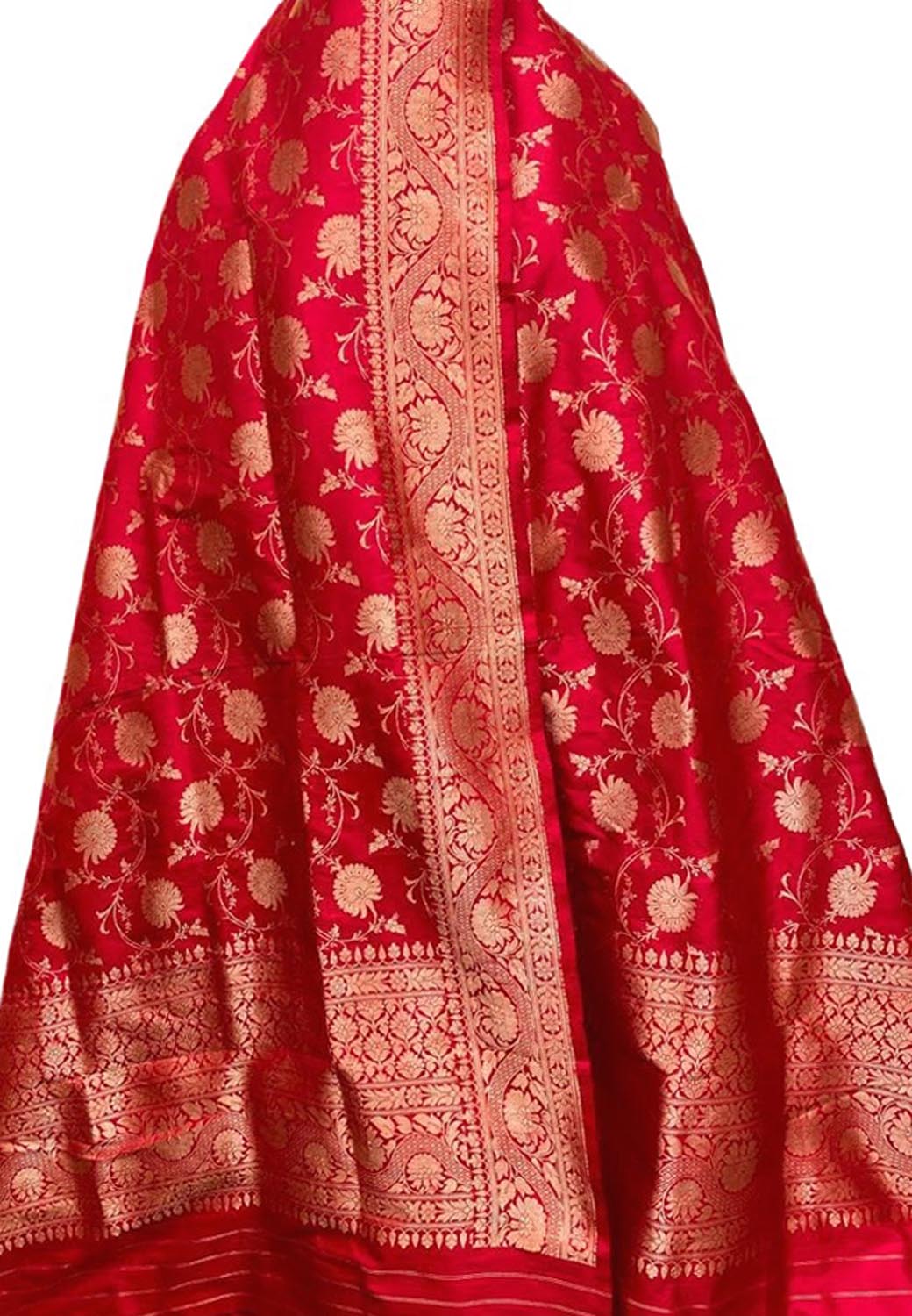 Exquisite Red Banarasi Silk Dupatta - Handloom Katan - Luxurion World