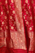 Exquisite Red Banarasi Silk Dupatta - Handloom Katan - Luxurion World
