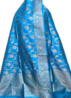 Blue Banarasi Handloom Pure Katan Silk Dupatta - Luxurion World