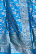 Blue Banarasi Handloom Pure Katan Silk Dupatta - Luxurion World
