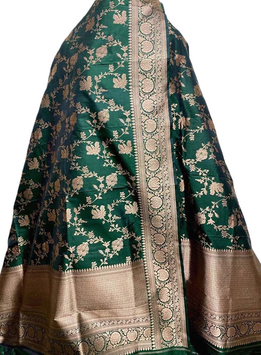 Green Banarasi Handloom Pure Katan Silk Dupatta - Luxurion World