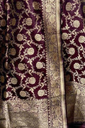 Maroon Banarasi Handloom Pure Katan Silk Dupatta - Luxurion World