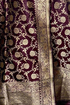 Maroon Banarasi Handloom Pure Katan Silk Dupatta - Luxurion World
